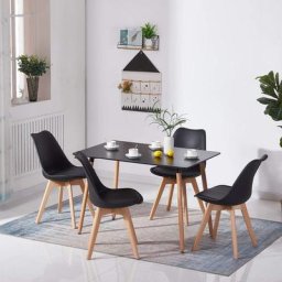 Bathrins - Table et 4pcs chaise noir à Manger Rectangulaire de 4 à 6 Personnes - Scandinave