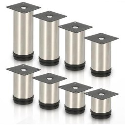 Lot de 4 pieds de meuble, pied de table, meuble, inox, hauteur : 80 mm Diamètre : 40 mm Réglage en