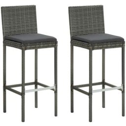 Lot de 2 Tabourets de bar Chaises de bar | de jardin et coussins Gris Résine tressée 88717 - Gris