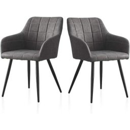 2 pièce Chaise de Salle à Manger Chaise de Cuisine rembourrée en métal Pied Anthracite Faux Cuir