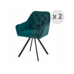 Moloo - gordon - Fauteuil de table en velours Bleu canard, pieds métal noir (x2) - Bleu