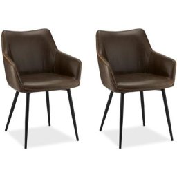 Marcia Chaise de salle à manger avec accoudoirs en cuir synthétique pu, brun foncé. - Marron
