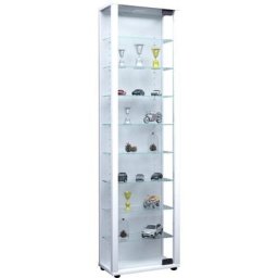 Edana Maxi Vitrine en verre, 1 porte vitrée, lumière led, 8 Étagères en verre, blanc. - Blanc