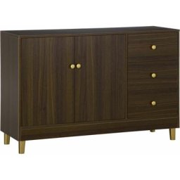 Buffet bahut vaisselier 2 portes étagère 3 tiroirs style art-déco poignées boutons pieds dorés