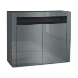 Vladon Commode Armoire Dressoir Crédence Valencia Noir, haute brillance & tons naturels - Gris
