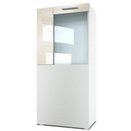 Vladon - Vitrine sur pieds Vitrine suspendue Movie en blanc mat avec panneaux décoratifs - Décor en