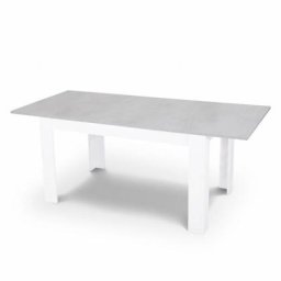 Table à manger extensible Artik Blanche - Ciment. Avec 1 rallonge centrale de 50 cm. Pour 8