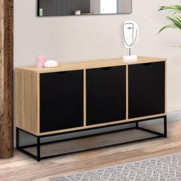 Buffet bas 3 portes noires boston design industriel - Noir