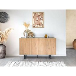 Buffet Bobochic xs - Buffet bas 3 portes 140 cm opera effet chêne et imitation marbre noir - Marron