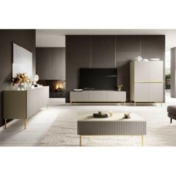 Salon complet Bobochic Ensemble kasha avec Meuble tv 200 cm + Buffet 4 portes 200 cm pieds or Beige