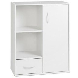 Etagère de rangement 2 casiers avec 1 tiroir et 1 placard - CaliCosy - Blanc - Blanc