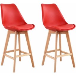 Happy Garden - Lot de 2 tabourets scandinaves sven rouge avec coussin - Rouge