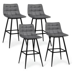 Idmarket - Lot de 4 tabourets de bar mady en velours gris clair - Gris
