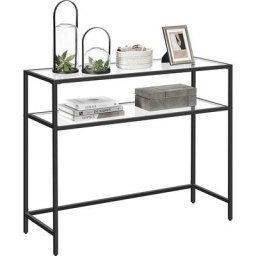 Vasagle Table Console, Table d'Entrée, Bout de Canapé, Dessus de Table en Verre Trempé, Cadre