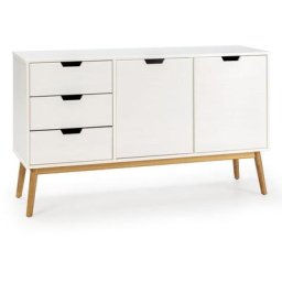 Buffet Baku 3 tiroirs et 2 portes blanc, pin massif, longueur 140 cm - Blanc