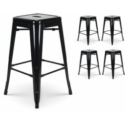 Lot de 4 tabourets de bar en métal noir brillant style industriel - Hauteur 66 cm - Kosmi
