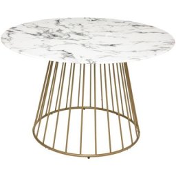 Atmosphera - Table à manger Rayo - plateau verre trempé effet marbre - blanc D120 cm créateur