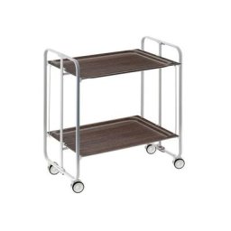 Don Hierro - Table roulante pliante bauhaus, 2 plateaux, châssis gris aluminium. - Wengé