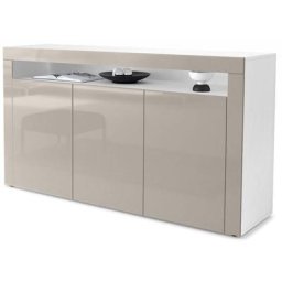 Buffet Commode Dressoir Crédence Valencia Blanc, haute brillance & tons naturels - Gris sable /