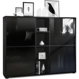 Buffet haut Armoire Cabinet Commode Cuba V3 Noir mat - haute brillance - Portes en Noir laqué haute