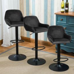 Lot de 4 tabourets de bar Haloyo tissu noir Métal noir mat Tabouret de bar tissu