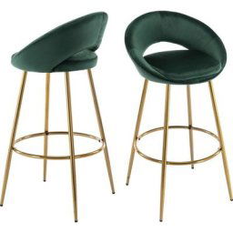 Tabouret de Bar Lot de 2 Chaise de Bar en Velours Tabourets de comptoir avec Repose-Pieds et