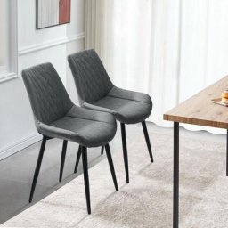 Lot de 2 chaises de salle à manger en cuir avec dossier et assise rembourrée, 53x43x89cm, Rétro Gris