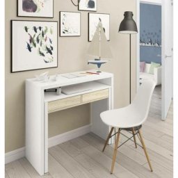 Altri - Bureau console extensible avec deux tiroirs, couleur chêne et blanc, Dimensions 98 x 87 x