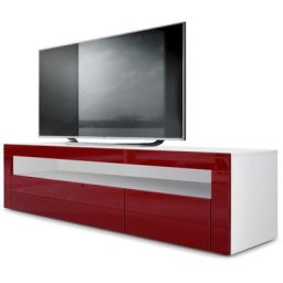 Armoire basse Meuble tv Valencia en Blanc mat - haute brillance & tons naturels - Bordeaux /