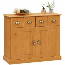 Buffet paris commode bahut vaisselier, avec 2 portes battantes et 2 tiroirs, en pin massif lasuré