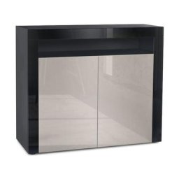 Commode Armoire Dressoir Crédence Valencia Noir, haute brillance & tons naturels - Gris sable haute