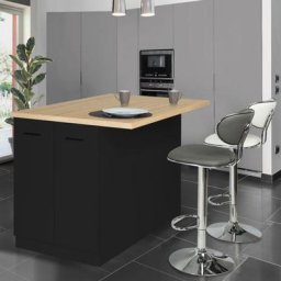 Ilot central ivo 120 cm bois noir avec plan de travail façon hêtre - Noir