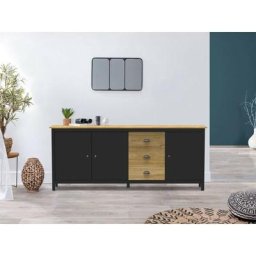 Buffet BOBOCHIC XS - Buffet 3 portes 190 cm ARAS Pin massif Noir - Noir