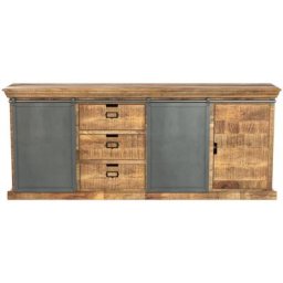 Grand buffet en bois et métal 3 portes 3 tiroirs - Tabuk - Marron