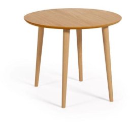 Table extensible ronde Oqui mdf en placage de chêne et pieds bois massif 90 (170) x 90 cm - Naturel