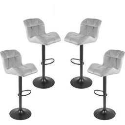 Lot de 4 Tabourets de Bar en Velours, Chaises de Bar, Réglables en Hauteur et Pivotant à 360°, Gris