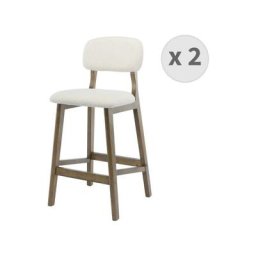 Moloo - cliff - Chaise de bar en tissu bouclette Ecru et bois teinté noyer(x2) - Blanc