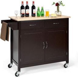 Desserte Îlot de Cuisine Desserte à roulettes Chariot de Cuisine en Bois avec Placard 2 Étagères et