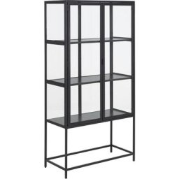 Sea Vitrine avec 2 portes vitrées et 3 tablettes de rangement, noir.