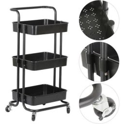 Dyhf - Chariots de Cuisine avec Rangement Chariot de Service à Roulettes et 3 Etagèr noir - Noir