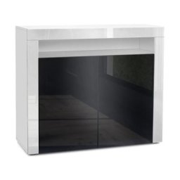 Commode Buffet Armoire Valencia en Blanc mat - haute brillance et tons naturels - Noir haute