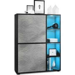 Buffet haut Armoire Cabinet Commode Cuba Noir mat - haute brillance - Portes en Metal rêche avec