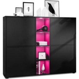 Buffet haut Armoire Cabinet Commode Cuba V3 Noir mat - haute brillance - Portes en Noir mat avec