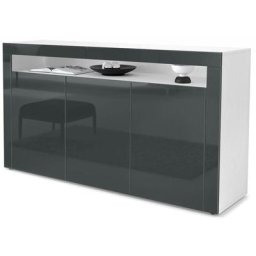 Buffet Commode Dressoir Crédence Valencia Blanc, haute brillance & tons naturels - Gris haute