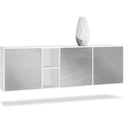 Buffet Commode Dressoir Crédence led Cuba Blanc mat - Haute brillance - Portes en Metal rêche sans