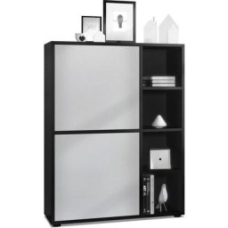 Buffet haut Armoire Cabinet Commode Cuba Noir mat - haute brillance - Portes en Gris clair satiné
