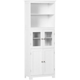 Armoire de cuisine multi-rangements 4 portes avec étagères 2 niches grand plateau mdf blanc - Blanc