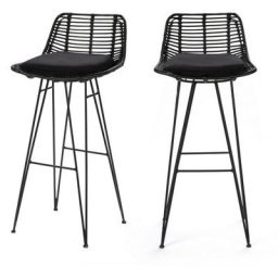 Lot de 2 chaises de bar design en rotin 75cm - Capurgana - Couleur - Noir - Drawer