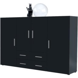 Vladon - Buffet haut Commode Nora Anthracite mat en Décor Naturel - Haute brillance - Portes en