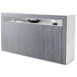 Buffet Commode Dressoir Crédence Valencia Blanc, haute brillance & tons naturels - Avola-Anthracite